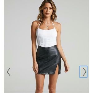 Showpo Black Faux Leather Mini Skirt with Side Slit